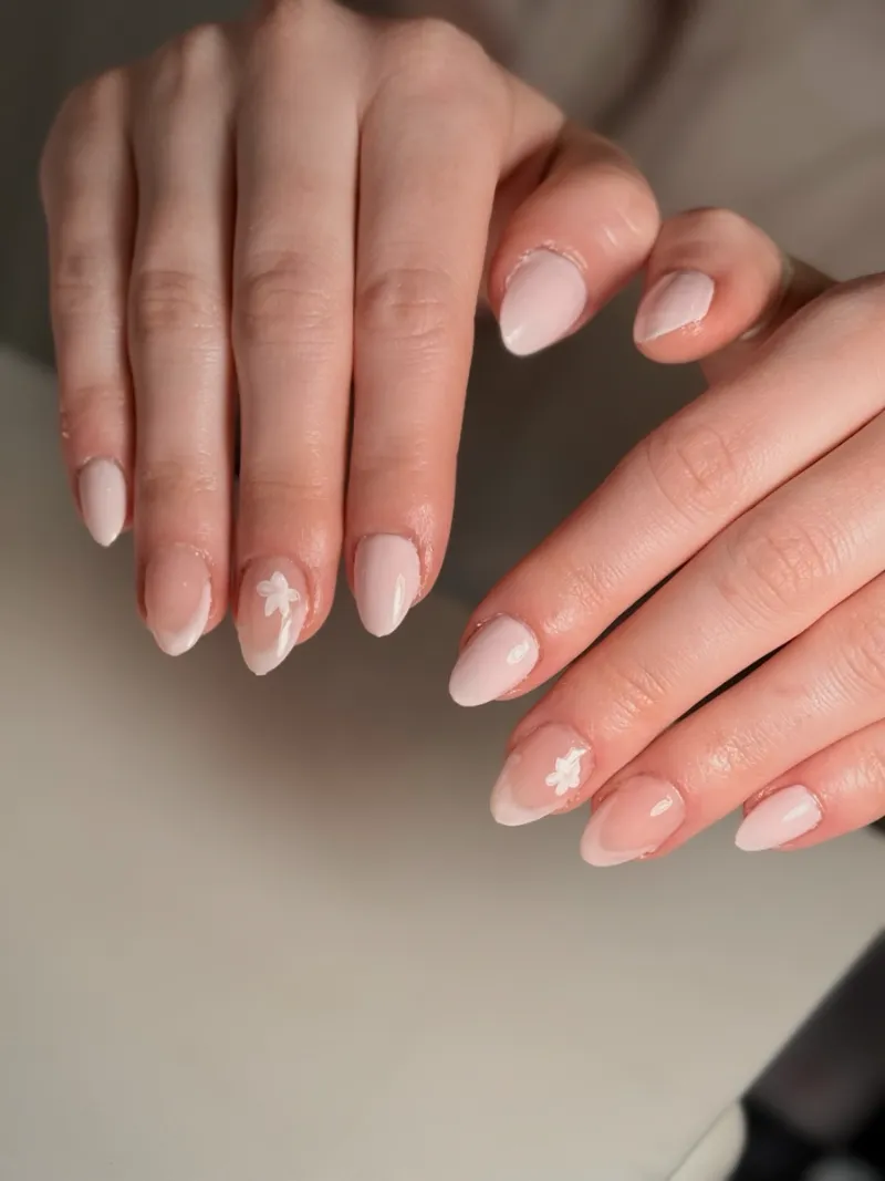 Soft pink almond gel nails